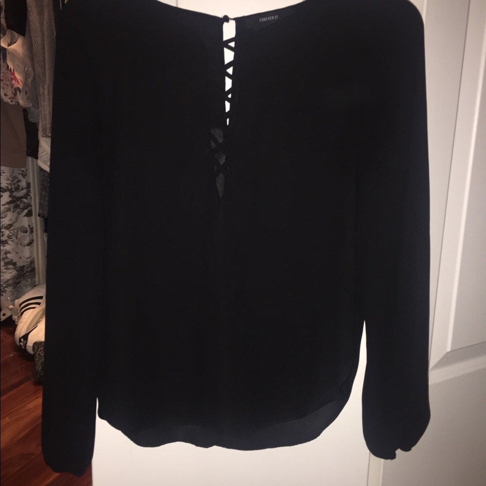 Black lace up shirt in front